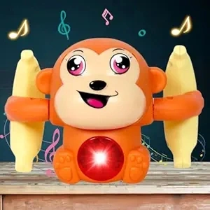 ToyMagic Dancing Monkey|Voice & Touch Sensor with Musical Light & Sound Effect|AAA Battery Operated|Birthday Gift|Spinning & Rolling Doll Tumble Toy for Kids 1 Year +|Made in Indiaorange