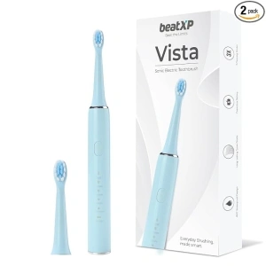 beatXP Vista Sonic Electric Toothbrush for Adults with 2 Brush Heads & 5 Cleaning Modes | Rechargeable Electric Toothbrush | 30000 strokes/min with Long Battery Life (Blue)