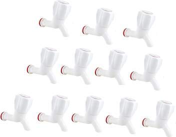 Jogi White PVC Plastic Bib Cock/Water Taps for Kitchen Bathroom Wash Basins - Set of 12 (1/2', 15 mm) Type PVC Taps Faucet for Hot and Cold Water