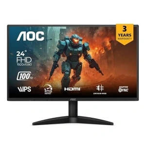 AOC 24B36H 23.8-Inch IPS Full HD Monitor, 100Hz Refresh Rate, 1ms Response Time, 3-Sided Frameless Design, Adaptive Sync, SRGB 105%, Mega DCR, HDMI Port, Flicker-Free Technology for Smooth Viewing
