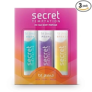 Secret Temptation Te Amo Aqua, Breeze and Pearl No Gas Deodorant Perfume Body Spray for Women, Pack of 3 (120ml each)