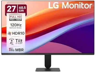 LG 27U411A-BD 68.5 cm (27 Inch) FHD (1920x1080) IPS Monitor, 1ms(MBR), 120Hz, Anti-Glare, sRGB 99%(Typ.), HDR10, 3-Side Virtually Borderless, Reader Mode, Flicker Safe, VGA, HDMI, Slim Stand, Black