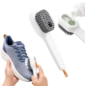 Multifunctional Liquid Shoe Brush with Soap Dispenser - Pack of 1 | Press Type Cleaning Box Long Handle Washer for Sneakers, Sports Shoes, Leather & Household
