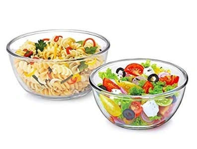 CELLO Ornella Round Glass Mixing Bowls for Kitchen Set of 2 Pcs, 500 ml Transparent | Freezer & Fridge Safe, Microwave Oven & Dishwasher Safe Toughened Crystal Glass Bowls for Serving Mixing Dining