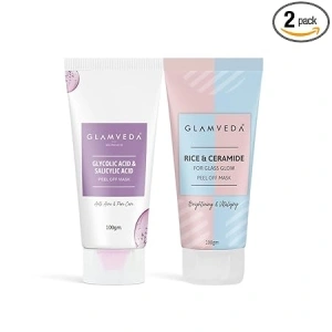 GLAMVEDA Rice & Ceramide And Glycolic & Salicylic Anti Acne Peel Off Face Mask (200 ml) | For Oily & Acne Prone Skin | Oil balancing, Deep Cleansing | Blackhead & Pore care