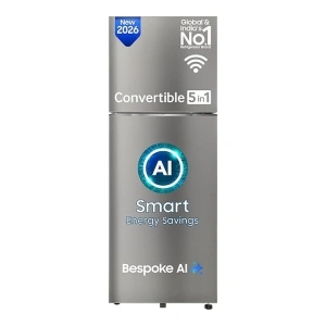 [With HDFC CC]  Samsung 330 L, 2 Star, Convertible 5-in-1, Digital Inverter, Frost Free Double Door, WiFi Bespoke AI Refrigerator (RT34HG5A42SLHL, Silver, Ez Clean Steel, 2026 Model)