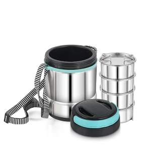 Pigeon Stainless Steel Insulated Lunch Box with Tiffin,4Pcs Food Containers 320ml Each Hot and Cold Upto 3-4Hrs-Keeps Food Warm