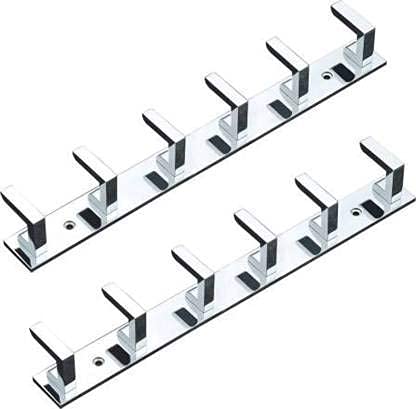 Goldfinch Stainless Steel Classy 6 Pin Cloth Hanger Door Wall Hooks Rail Set for Hanging Clothes, Towel (Pack of 2)