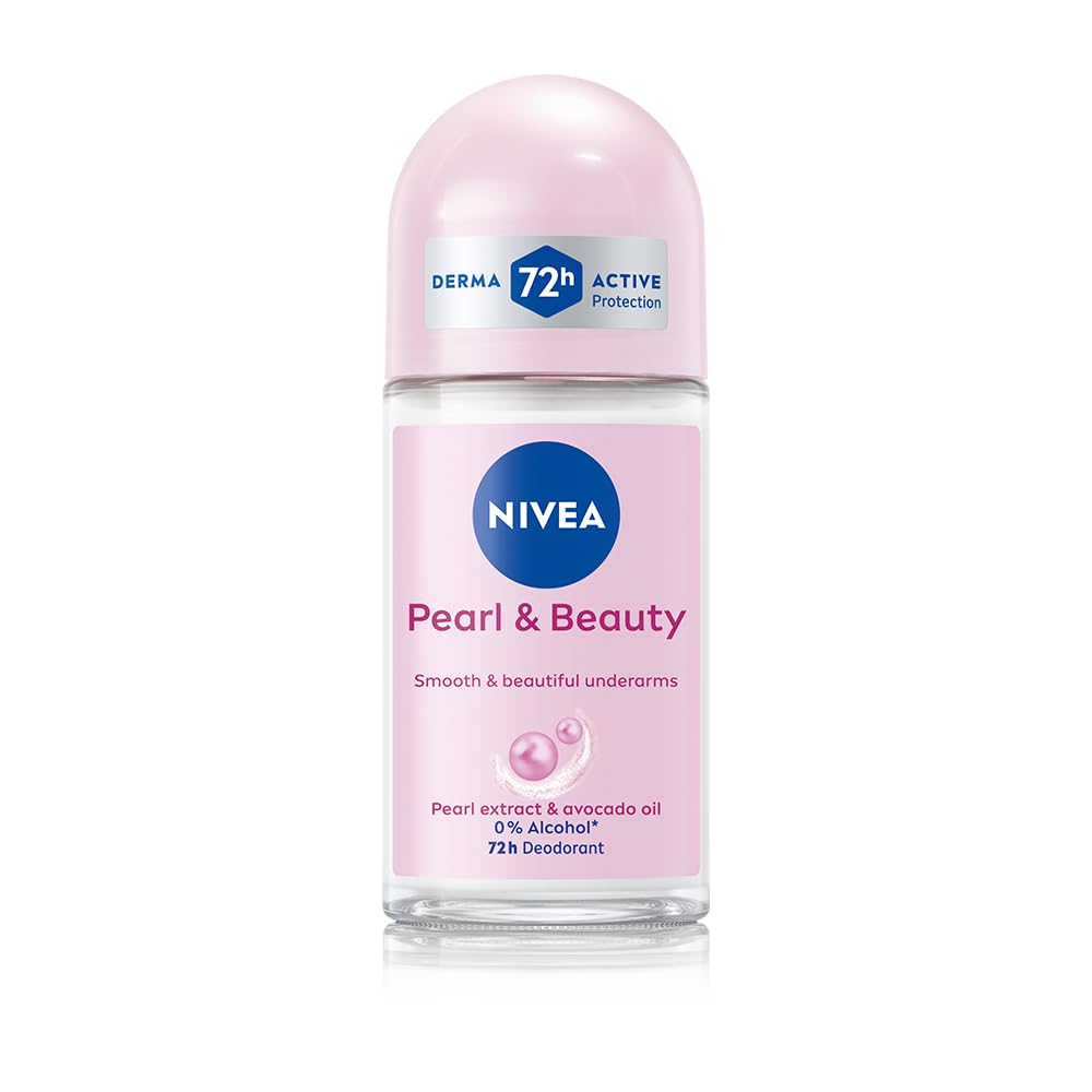 NIVEA Pearl and Beauty 50ml Deo Underarm Roll On With Pearl Extracts & Avocado Oil 72 H Long Lasting Floral Scent 0% Alcohol and Dermat Approved | For Women