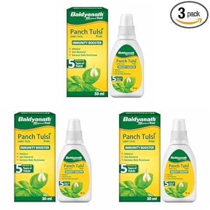 Baidyanath Ayurved Panch Tulsi Drops - 30 ml | Natural Immunity Booster with Goodness of Five Types of Tulsi (Pack of 3)