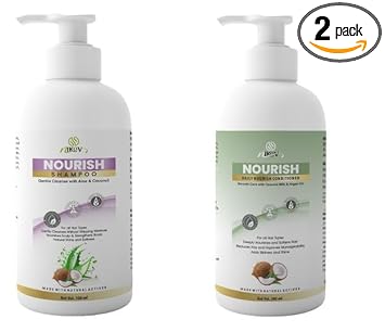 NIKOV Nourish Shampoo & Conditioner Combo | Helps Reduce Dandruff, Hair Fall Control for Frizzy & Dry Hair | Sulfate Free, Paraben Free, Silicone Free | For Men & Women | Aloe Vera, Coconut Milk & Argan Oil | All Hair Types, Daily Use | 300ml + 300ml