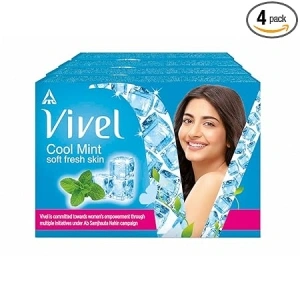 Vivel Cool Mint, Soft Fresh Skin Soap, 600g (150g - Pack of 4), Soap for Women & Men for Soft, Glowing & Moisurised Skin, All Skin Types