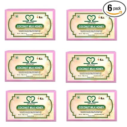 Handmade Coconut Milk & Honey Soap (Pack of 6 x 125g) | Deep Moisturizing Ayurvedic Bath Soap with Glycerine & Essential Oils | Free From Harsh Chemicals | Herbal Soap for For All Skin Types | Nourishing Bath Bar for Soft, Healthy-Looking Skin