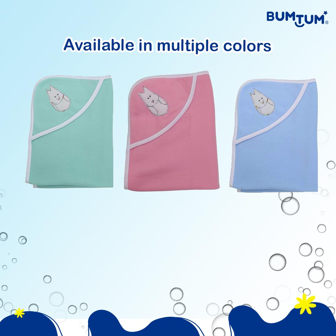 Bumtum Baby Soft Cotton Hooded Bath Towel, 4 Pcs.| Ultra Absorbent | for Newborn, Infant Boys and Girls (76 X 61 Cm, Pack of 1)