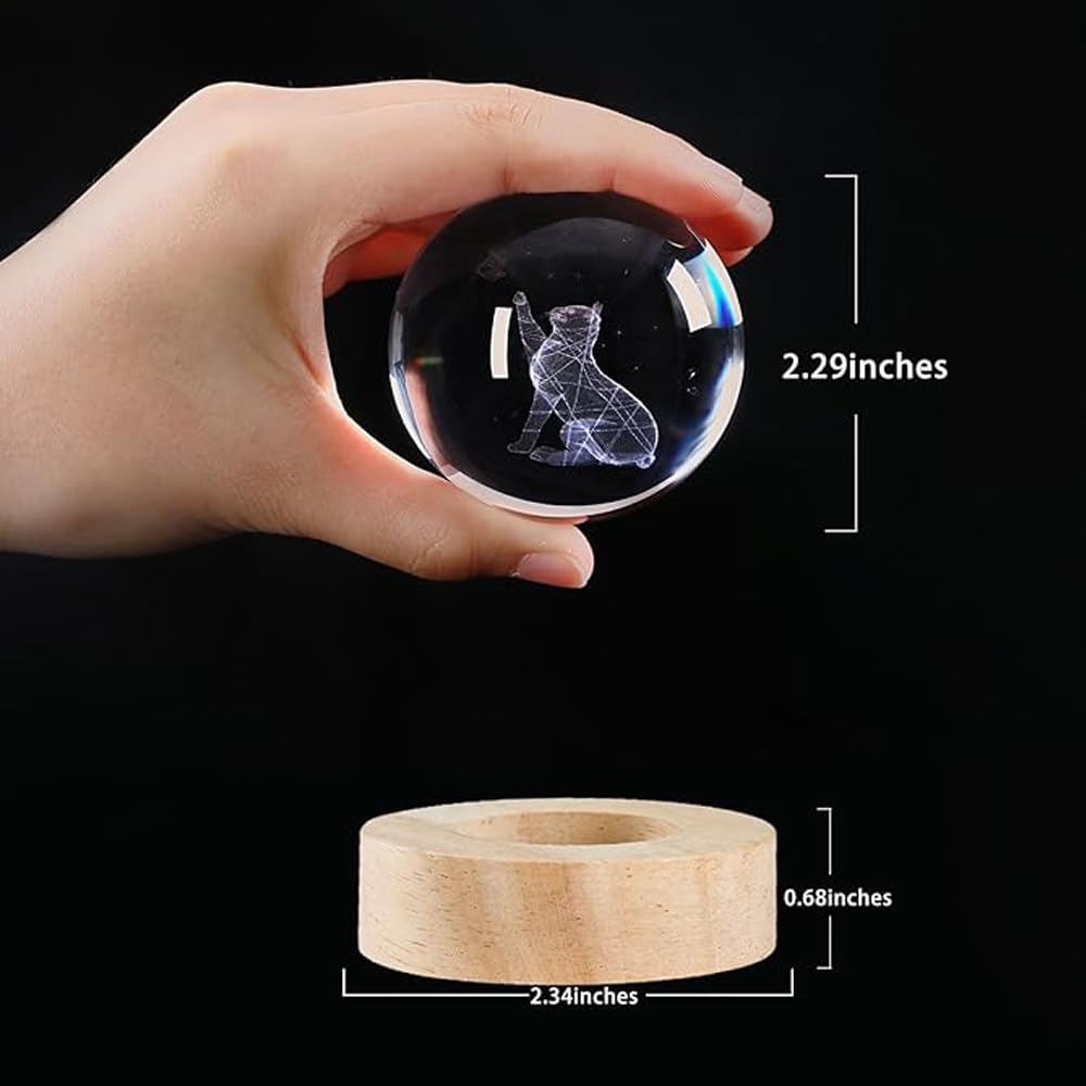 GITGRNTH 16 Color 3D Crystal Ball Lamp - Cat Night Light, Cat Ligth Ball, Laser Engraving Crystal Ball Light Lamp with USB Powered 3.15 Inch LED Wooden Base