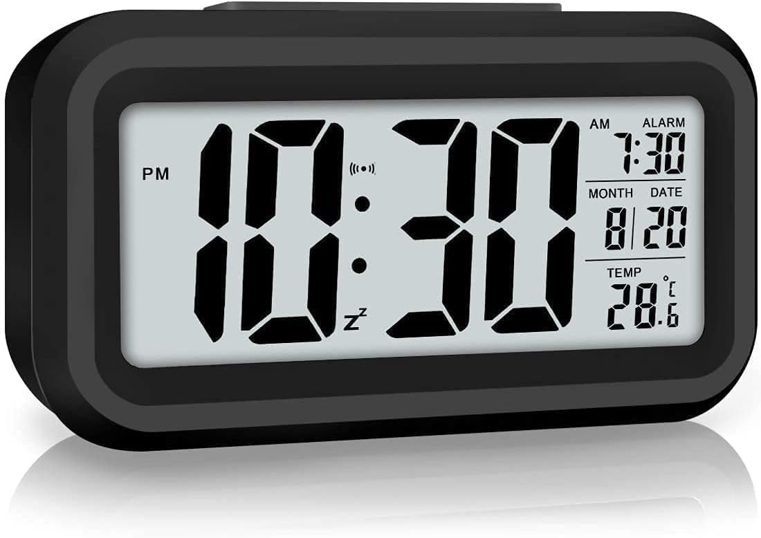 HNY Digital Alarm Clock with Automatic Sensor, Date & Temperature Display, Compact LED Desk Table Clock for Students, Bedroom, Office, Living Room, Home Decor