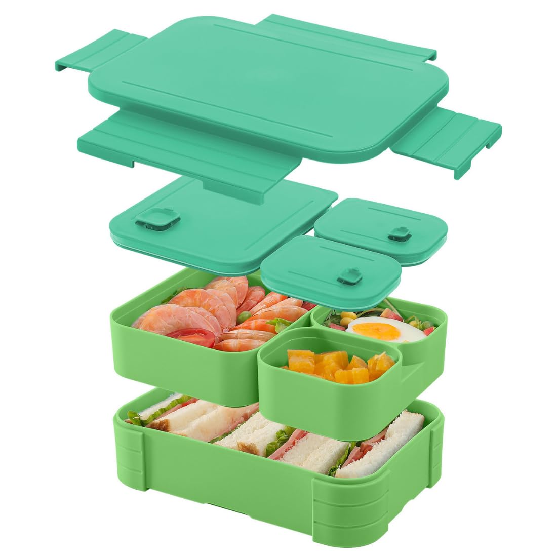 YELONA Bento Lunch Box - 1100 ML for Adults & Kids | 3 Compartment Food Container with Separate Lids | Leakproof, Microwave Safe, PP5 BPA-Free for Office, School & Travel (Mint Green)