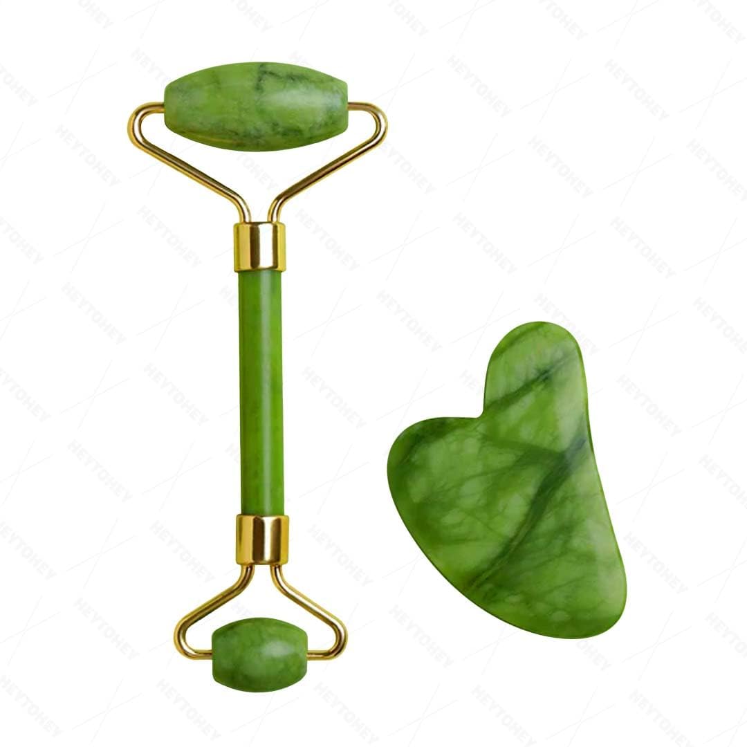 JM Facial Massager Jade Roller & Gua Sha Tool Reduces Wrinkles Fine lines and Dark Circle.
