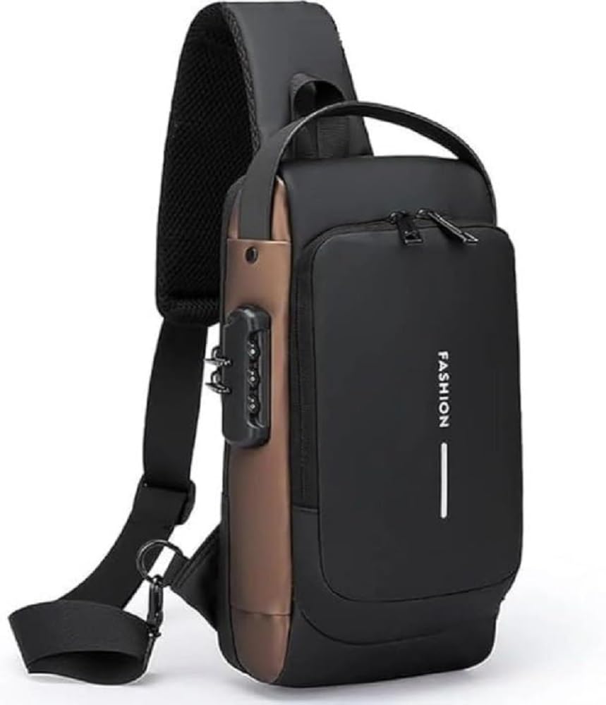 Waterproof Polyester Sling Bag for Men and Women with Anti-Theft Lock Design, Slim Crossbody Chest Backpack with Adjustable Shoulder Strap for Travel, Office, Hiking and Daily Commute