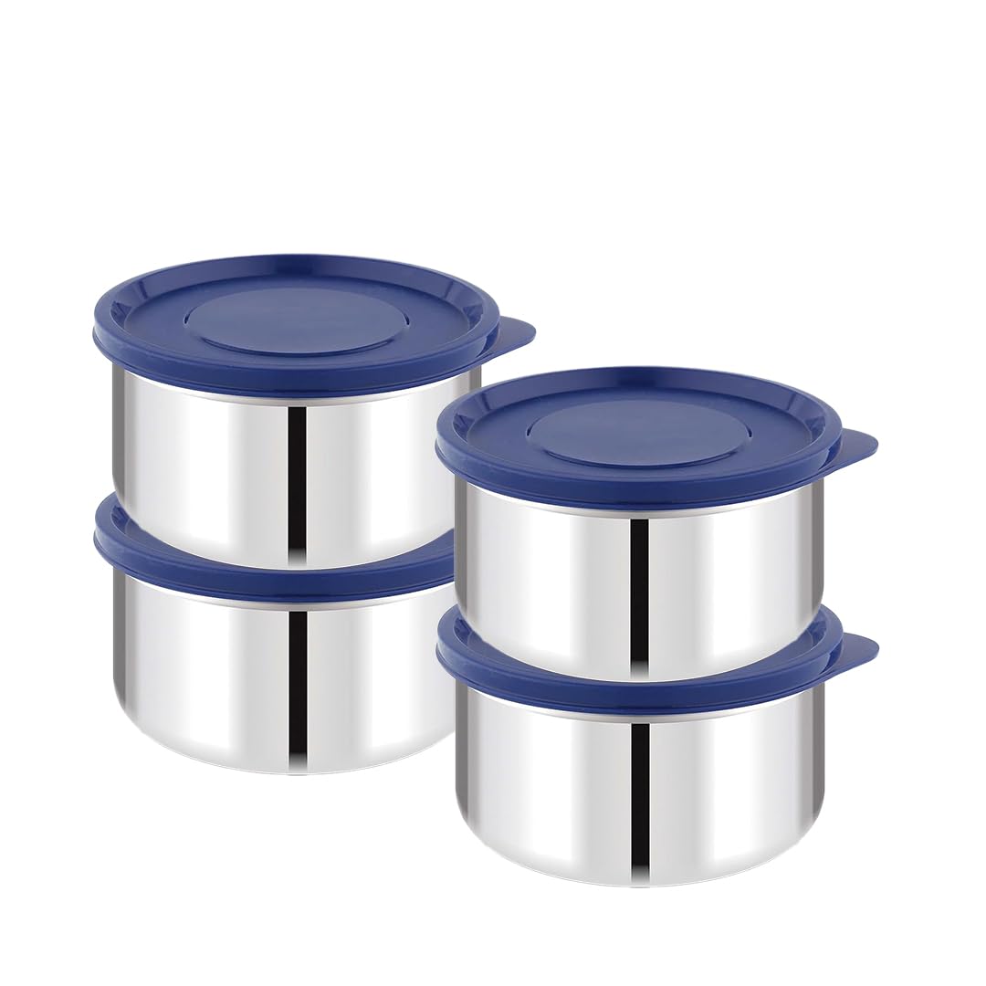 ATTRO Prime Stainless Steel Single Wall Storage Containers Airtight & Leak Proof Containers for Office Use, School, Picnic, 550ml -Blue-Set Of 4