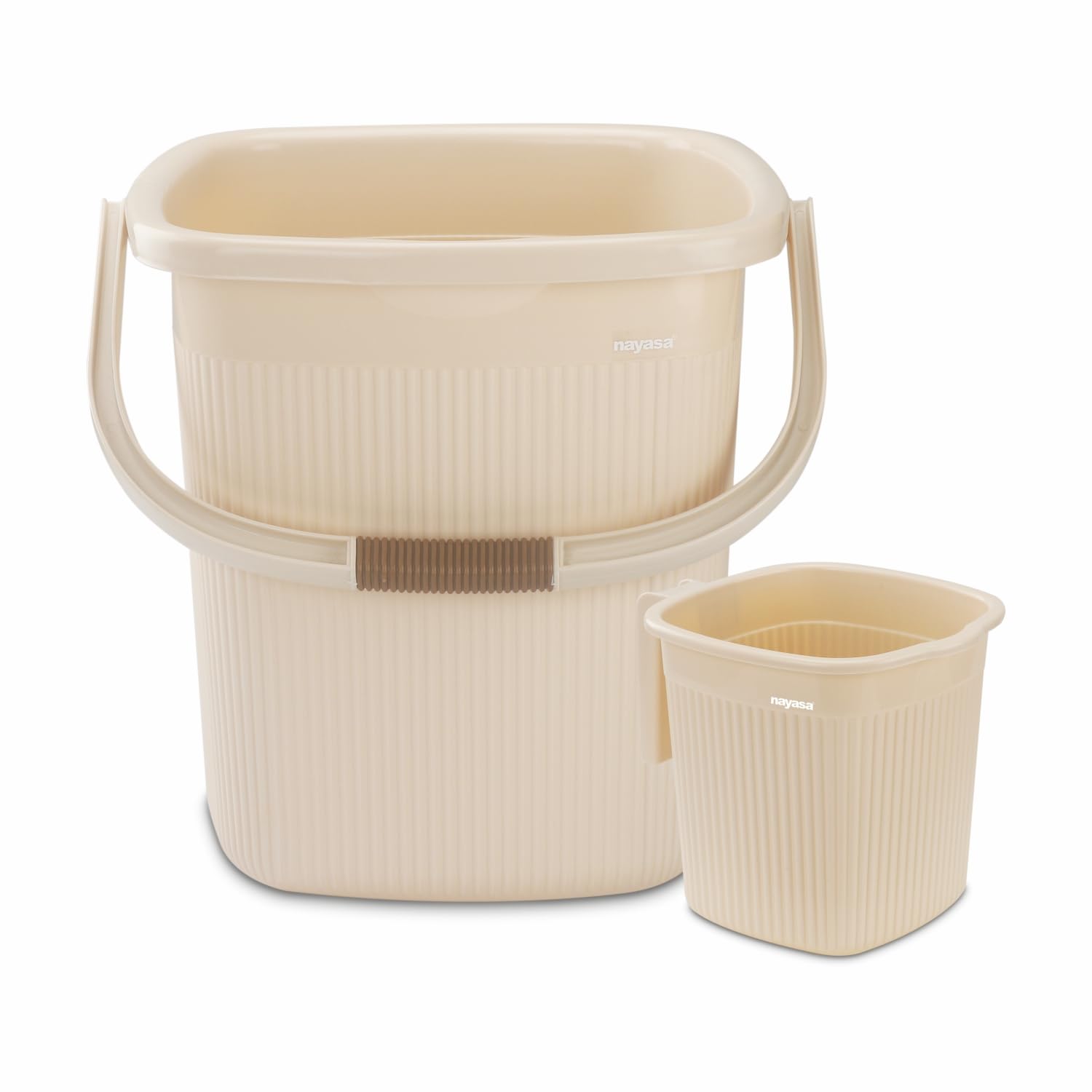 Nayasa Rimmy Plastic Bucket Set for Bathroom | Bucket and Mug (25 Liters & 1.5 Liters) | Bathroom Set of 2 | Bathroom Accessories Set | Bathroom Bucket Set | Ivory
