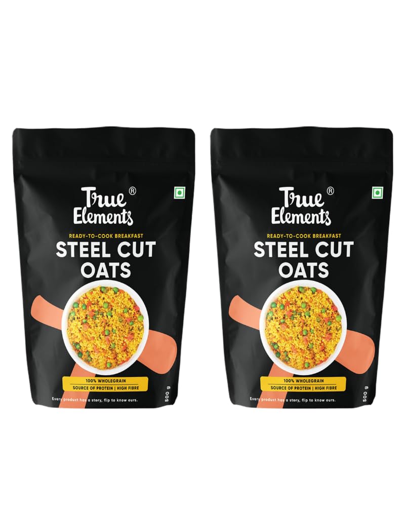 True Elements Steel Cut Oats 500 g*2 - Diabetic Friendly | High in Protein and Fiber | Gluten Free Oats | Healthy Breakfast Cereals