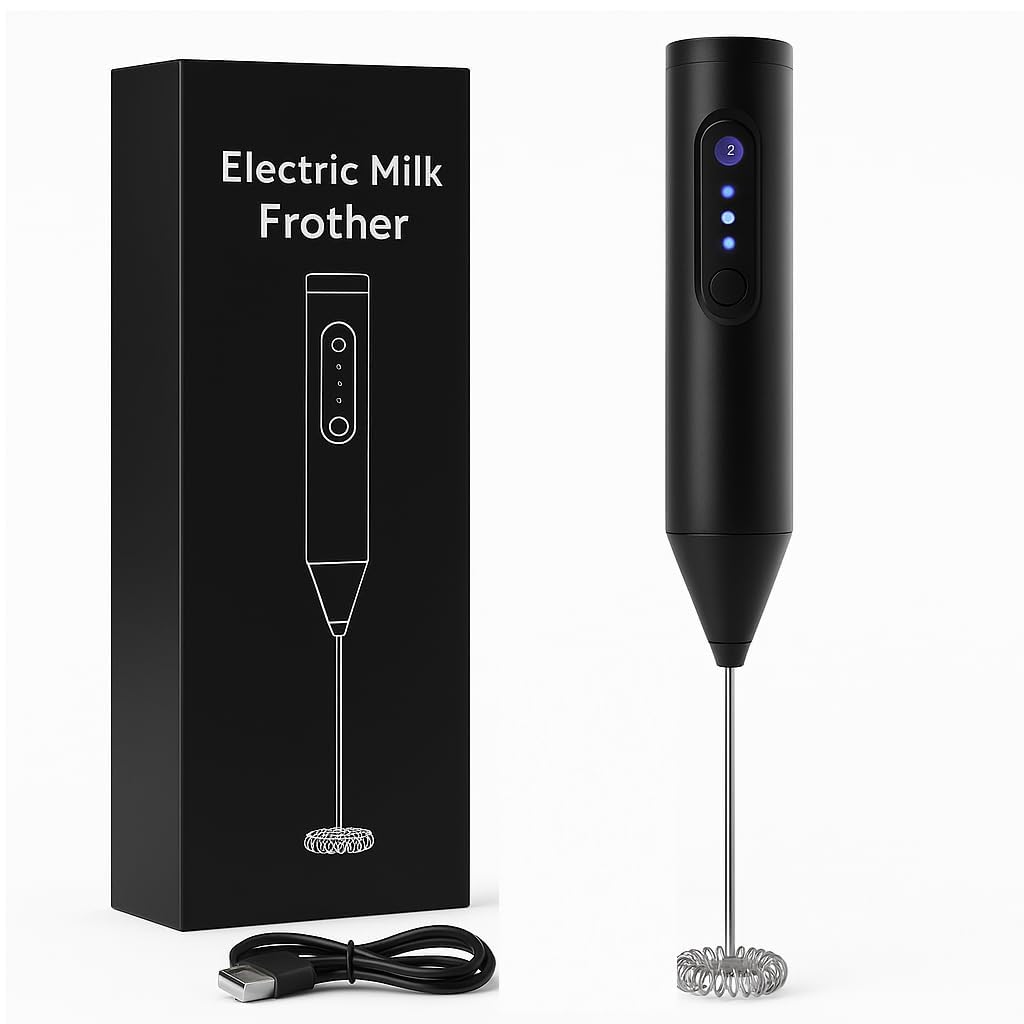 Credex Electric Milk Frother for Coffee | USB Rechargeable | 3-Speed Handheld Coffee Beater | Dual Spring Whisk | for Dalgona, Latte, Cappuccino, Lassi, Egg Beating | 1 Year Warranty