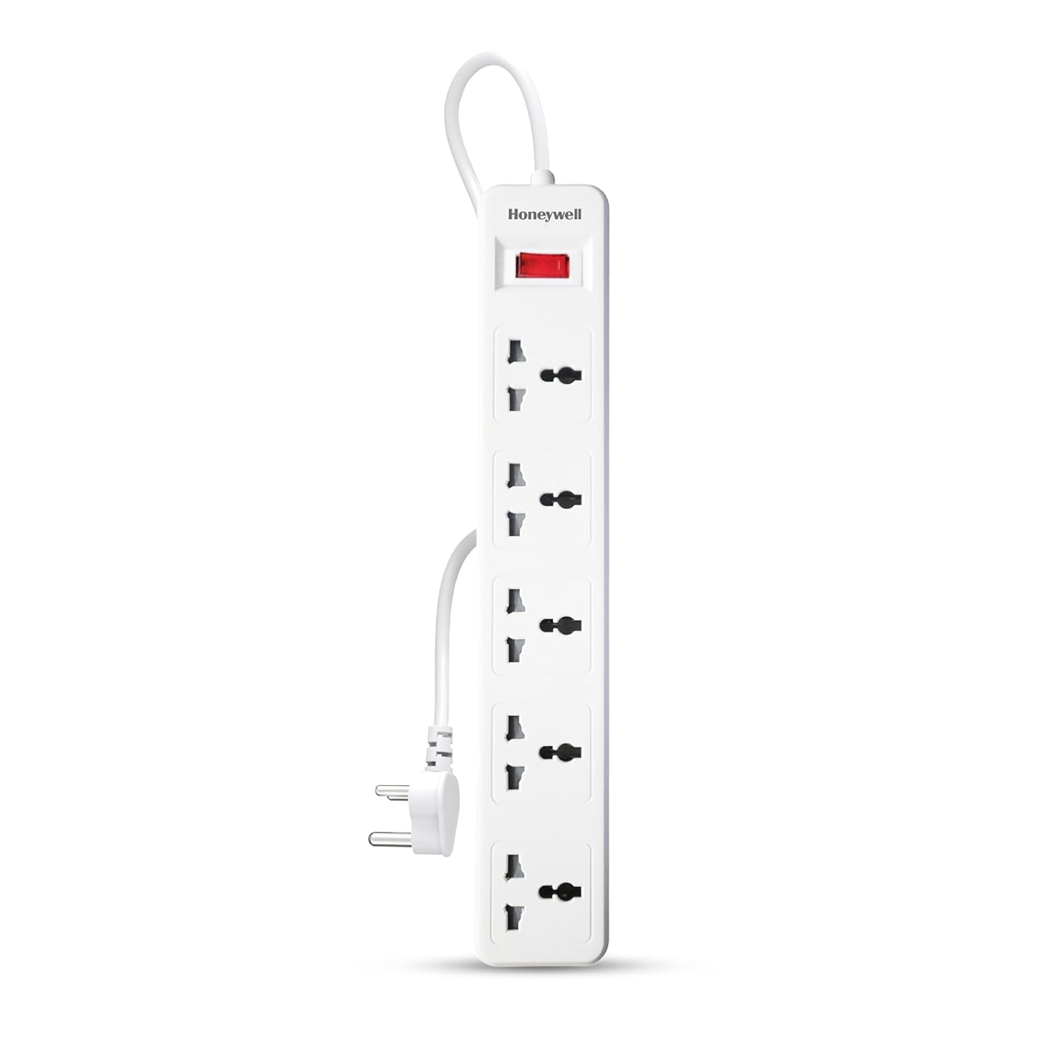 Honeywell 5 Outlet Extension Board with Master Switch, 6 Amps, 250V, 5 International Sockets, Pure Copper, 6 Advanced Safety Features, 2 Meter Power Cord, BIS Certified, 1 Year Warranty