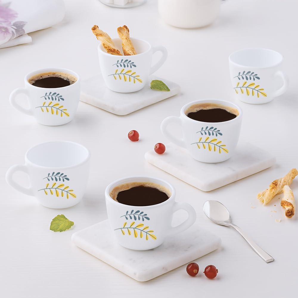 Larah by BOROSIL Niva Opalware Cup Set of 6 pcs | Tea/Coffee Cups 90 ml | Microwave & Dishwasher Safe | Bone-Ash Free | Crockery Set Ideal for Daily Use & Gifting, White