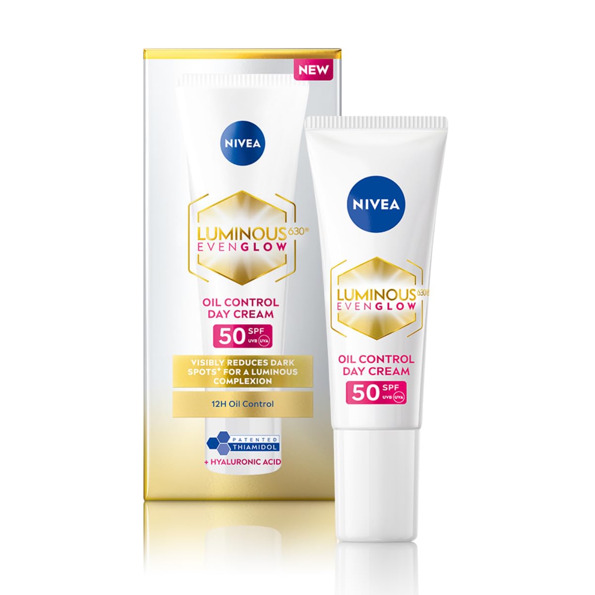 NIVEA Luminous Even Glow Oil Control Day Cream & Moisturizer SPF 50 | Patented Thiamidol (60X More Effective Than Vitamin C) | Dark Spots & Pigmentation | Oil Control, Brightening & Even Tone with Hyaluronic Acid