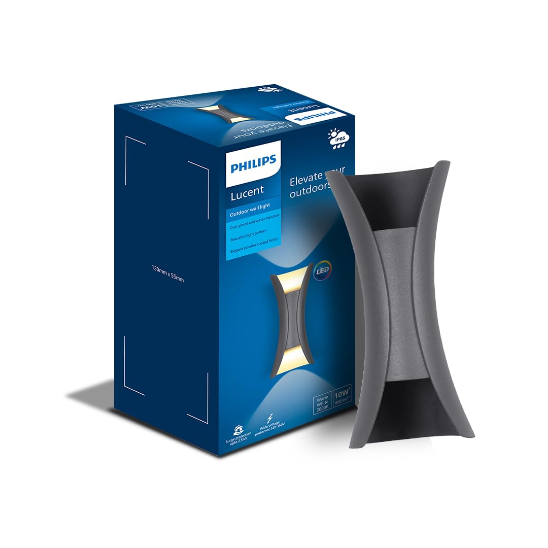 Philips aluminium 10W Vertical decorative Wall Light|Lucent Outdoor Wall Light for Decoration|Colour : Warm White, Pack of 1