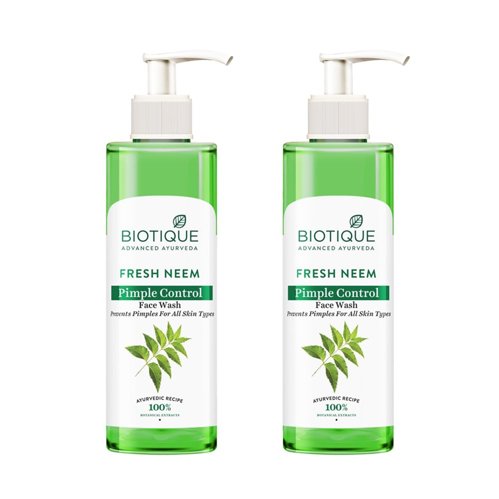 Biotique Fresh Neem Pimple Control Face Wash| Ayurvedic and Organically Pure| Prevents Pimples |100% Botanical Extracts| Suitable for All Skin Types | 200mL
