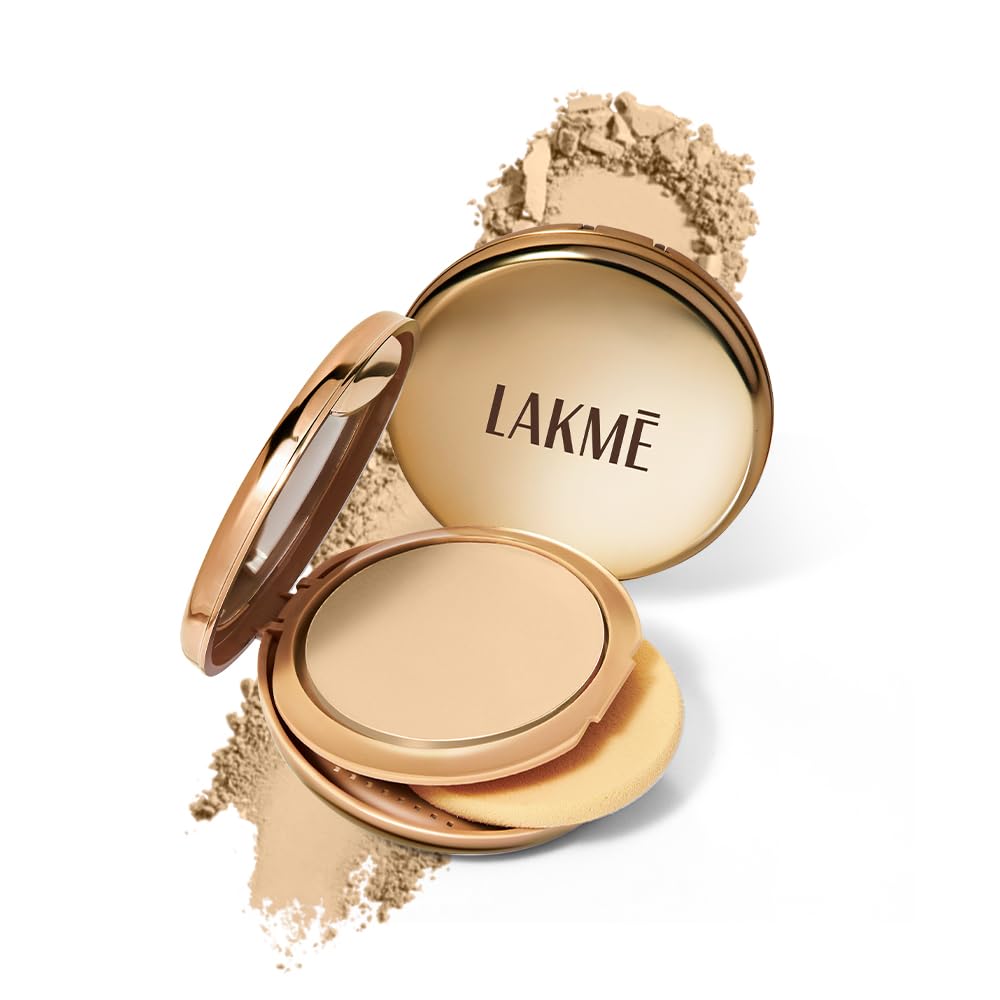 Lakme Unreal Dual Cover Pressed Powder, 2 In 1 Compact + Foundation, Non Cakey Coverage, Lightweight & Long Lasting Compact, 10 Ivory, 9g
