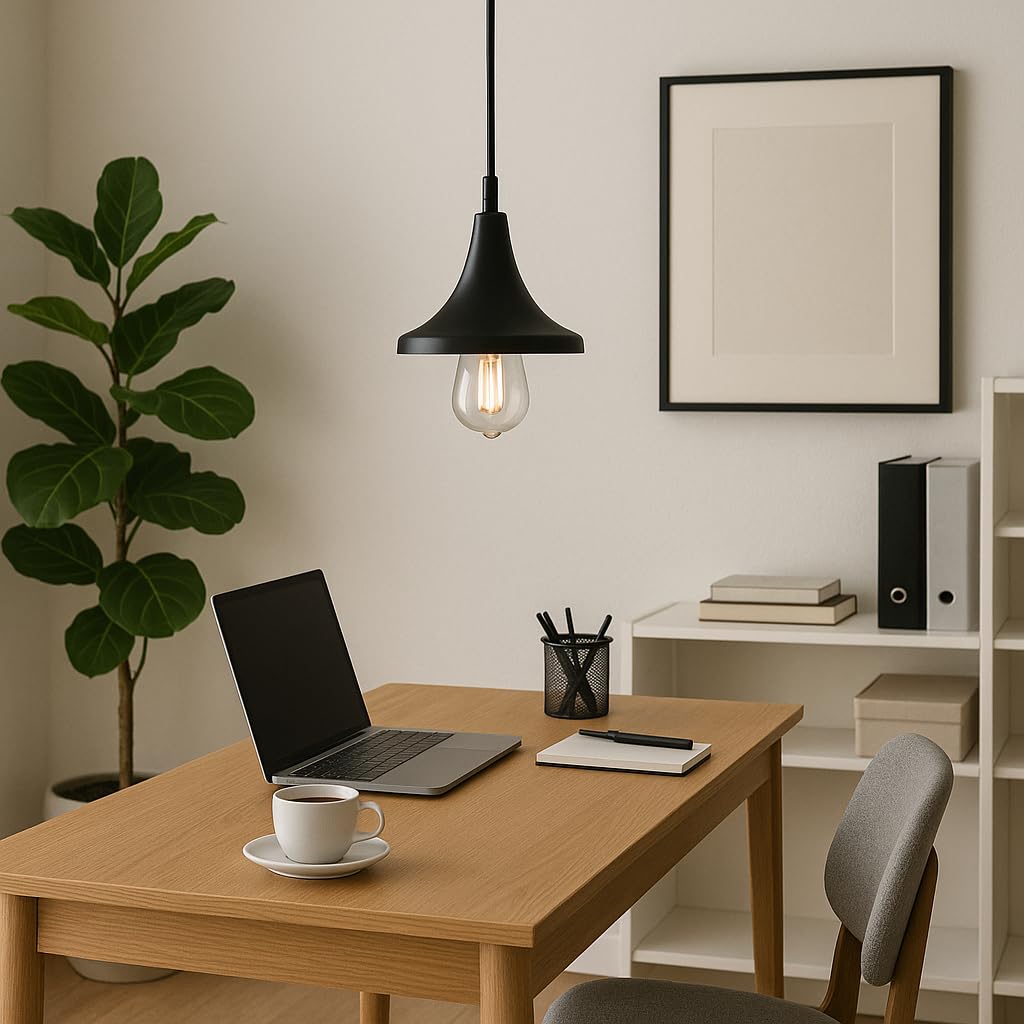 BENE Hangu Pendant Lamp, Mild Steel Indoor Modern Hanging Lamp, E-27 Base Ceiling Hanging Light for Home Decor, Kitchen, Living Room, Bedroom, 14 cm (Black, Pack of 1 Pc)