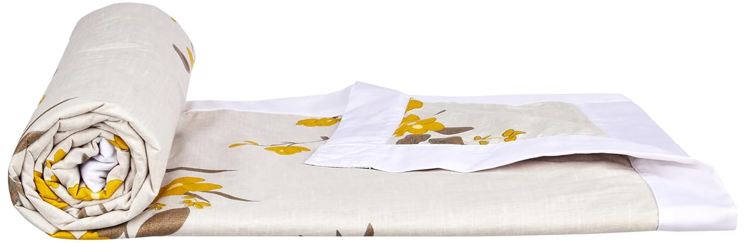 Amazon Brand - Solimo Single Microfiber Quilt|100% Microfiber Exterior|120 GSM|for Mild Winters and Ac Rooms (Creamy Blossom)