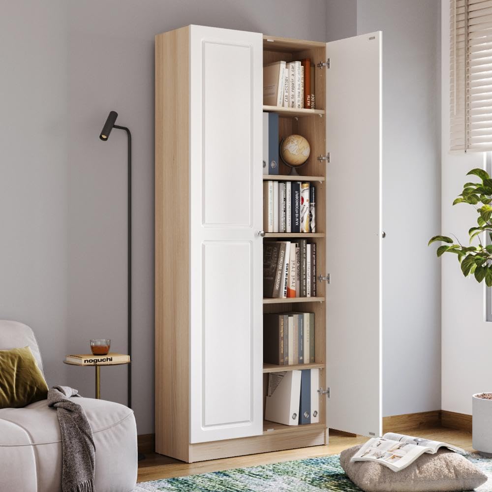 Wakefit Huxley 6 Big Shelves Bookshelf - Wood Shutter + Wood Shutter- Moldau Acacai Carcass + White Shutters