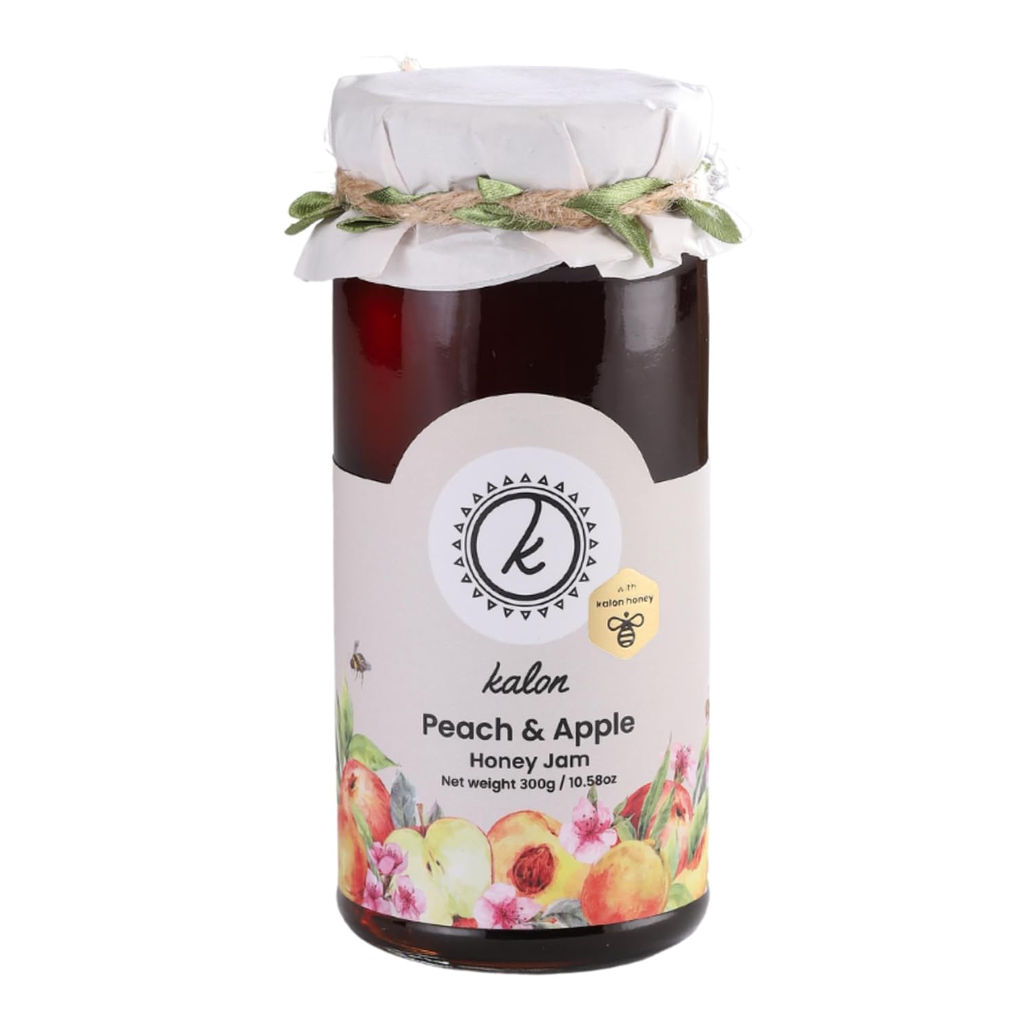 KALON 100% Natural Peach Apple Jam | Made with 100% Kalon Honey | No Added Sugar & Preservatives - 300 gm