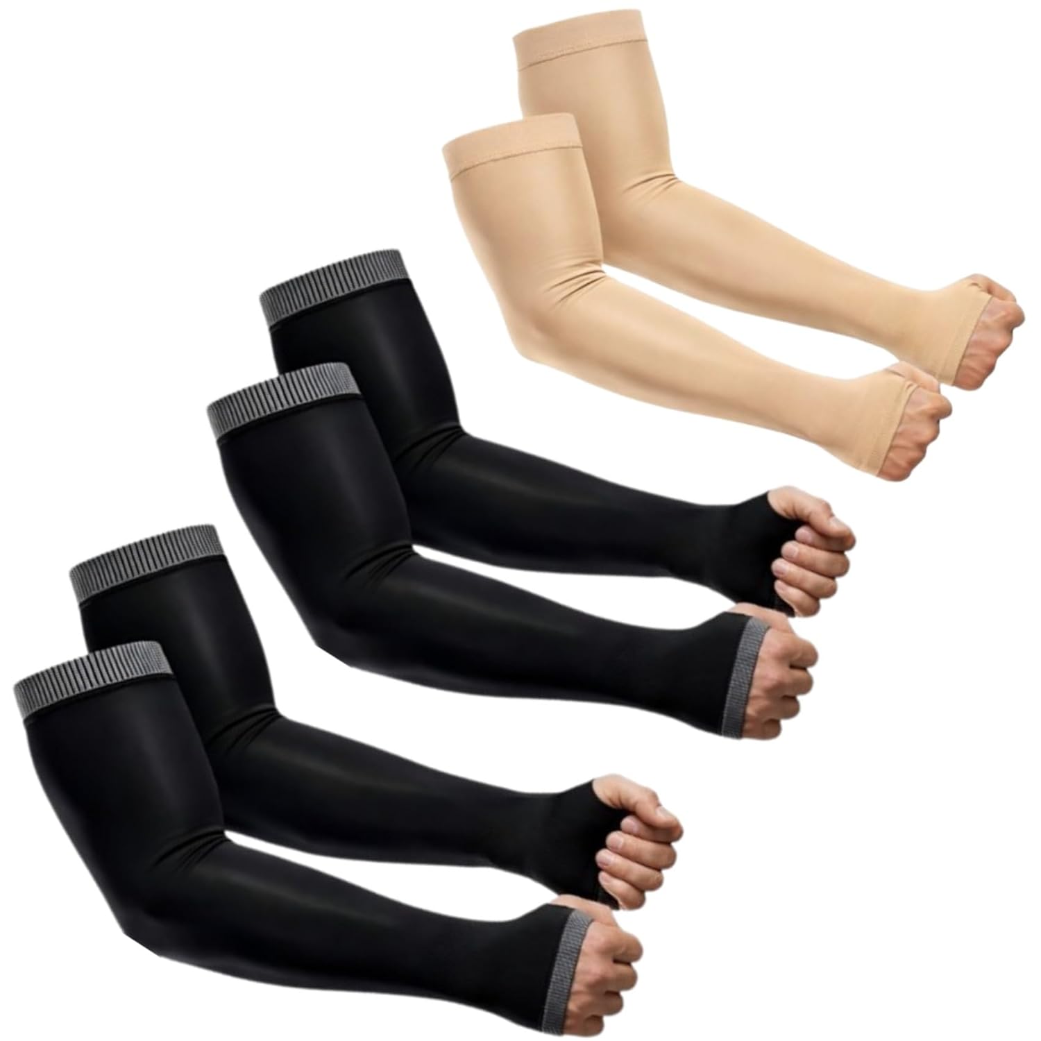 PulGos UV Protection Arm Sleeves with Thumb Holes, Nylon Sun Protection Hand Cover for Running and Cycling, Unisex