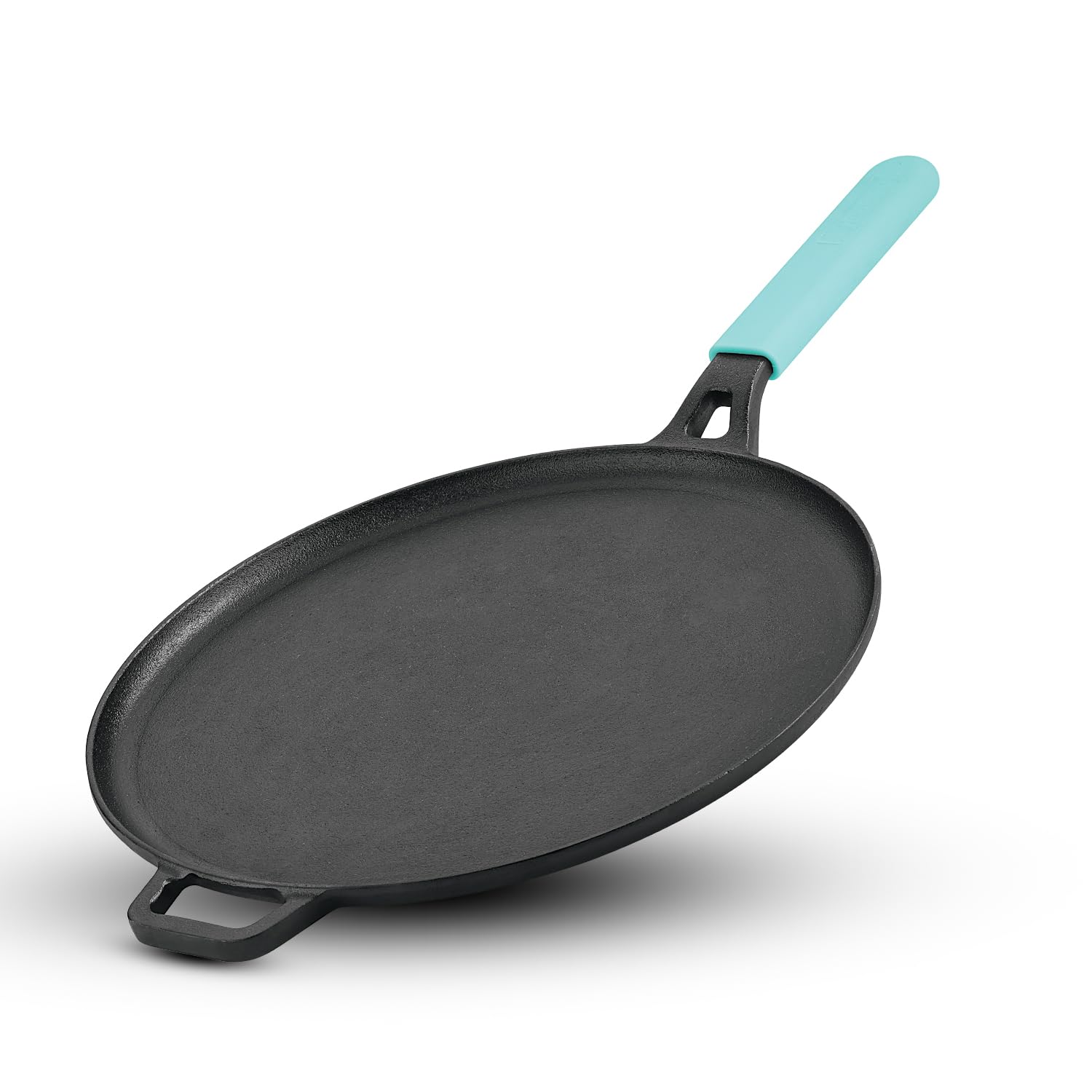 BERGNER Eco Cast Iron 28cm Dosa Tawa, for Healthy Cooking, Pre-Seasoned, Even Heat Distributor, Retains Heat to Enhance Flavor, Durable, Comes with Silicone Sleeve, Induction Bottom, Gas Stove Ready