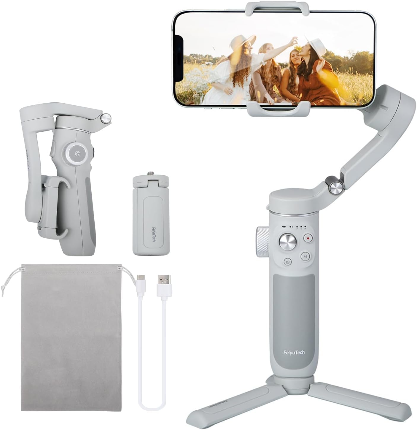 FEIYU TECH Vb 4Se Gimbal Stabilizer for Smartphone,Foldable Phone for Video Recording,Gesture Control,Fit iPhone &Android,One-Key Vertical Shot for YouTube,Tiktok,Vlog,Live Stream,Max 0.69Lb,White