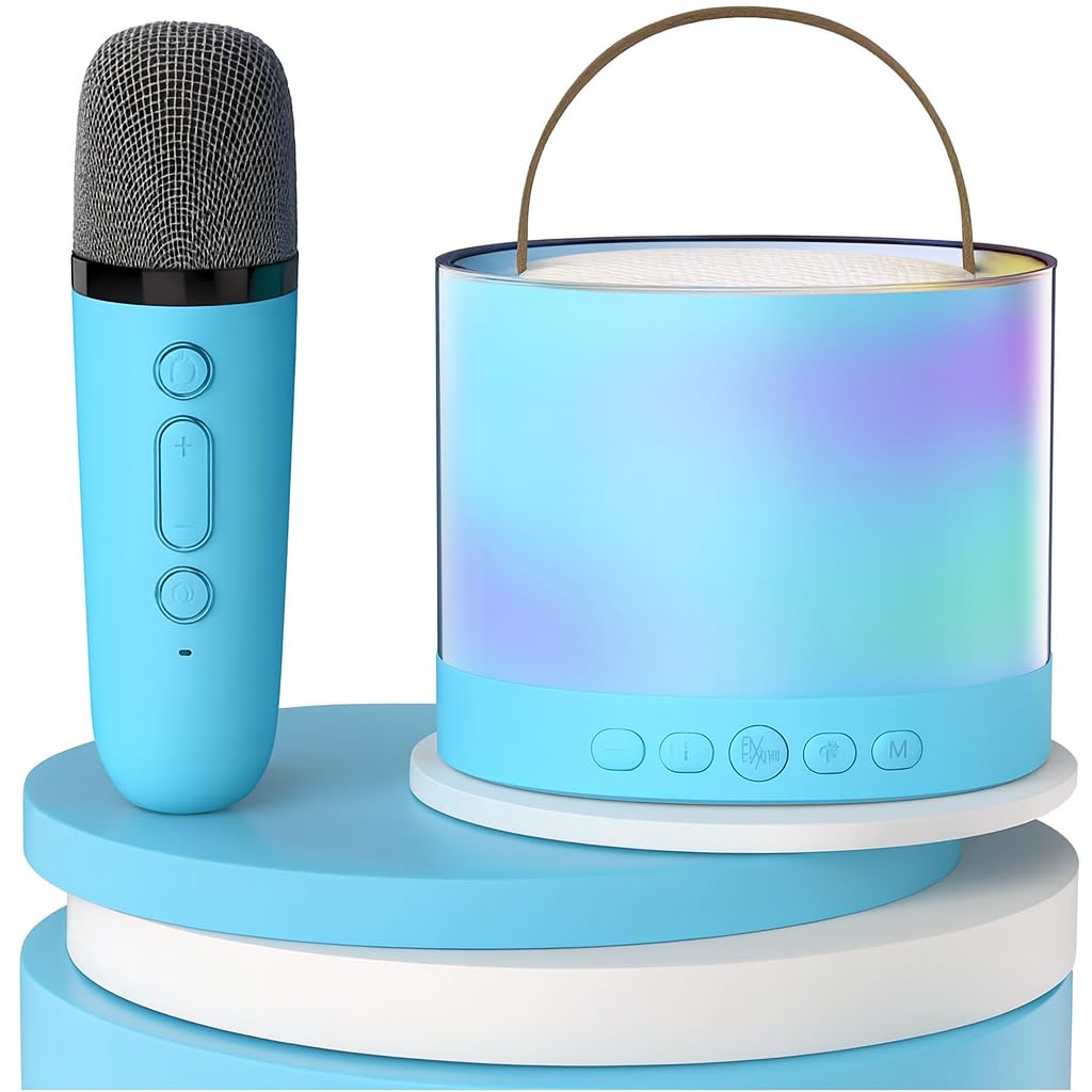 QLECT Portable Karaoke Bluetooth Speaker with Wireless Mic, 5W HiFi Sound, RGB LED Lights, Voice Change Effects, Rechargeable, for Kids & Adults, Home & Outdoor Party(Blue)