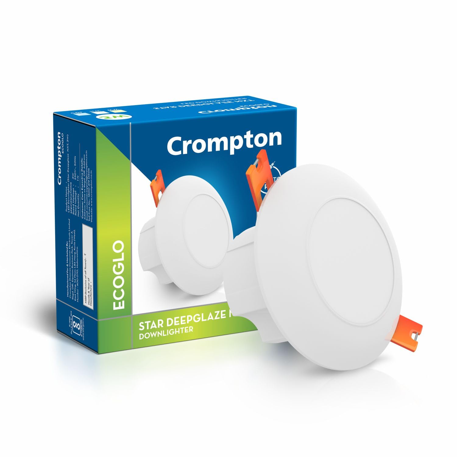 Crompton Star Deep Glaze Downlighter 3W Round Ceiling Light (Cool Day Light, Pack of 1)| Cut Out Size :1524mm