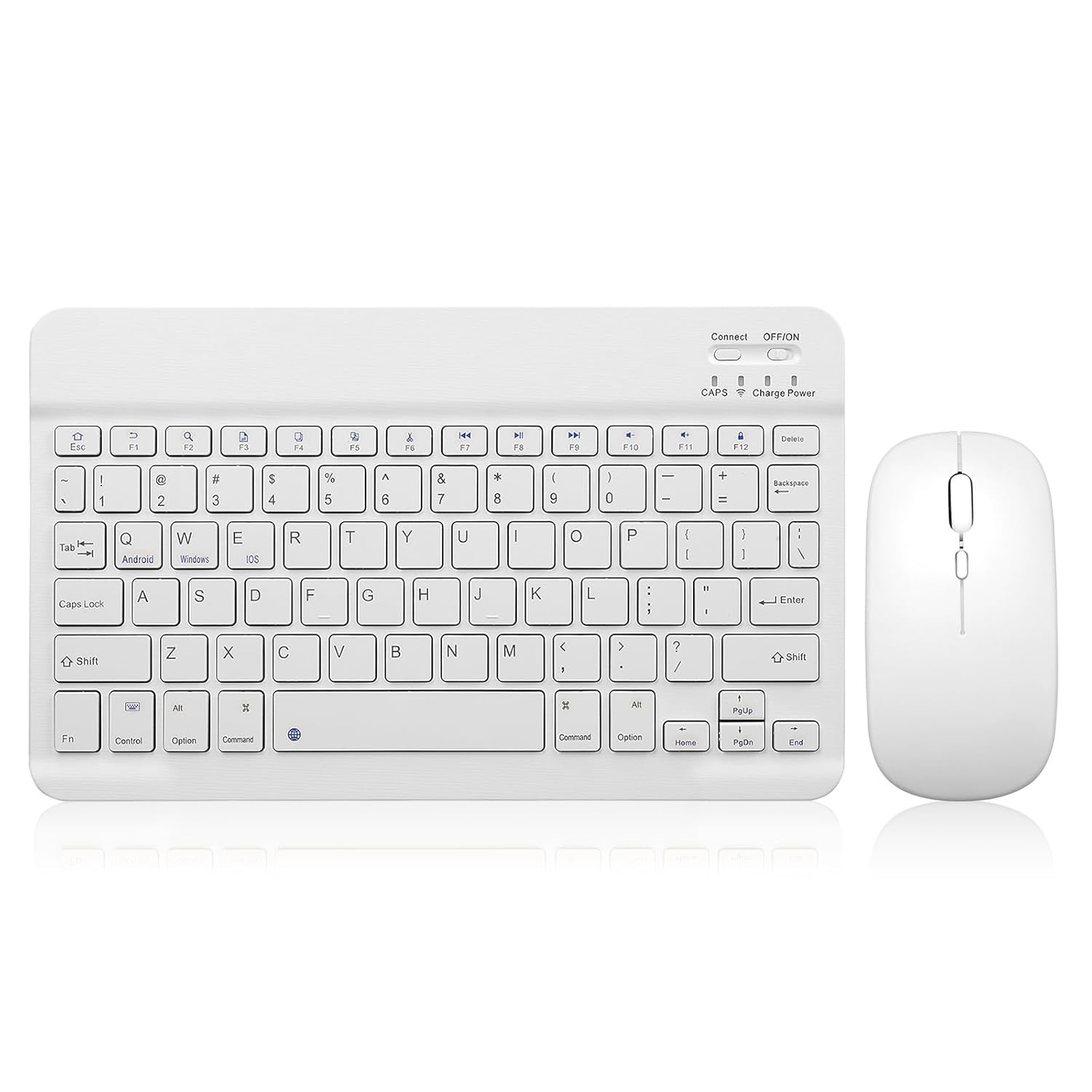 Bluetooth Keyboard and Mouse Combo Rechargeable Portable Wireless Keyboard Mouse Set for Apple iPad iPhone iOS 13 and Above Samsung Tablet Phone Smartphone Android Windows (10 inch White)