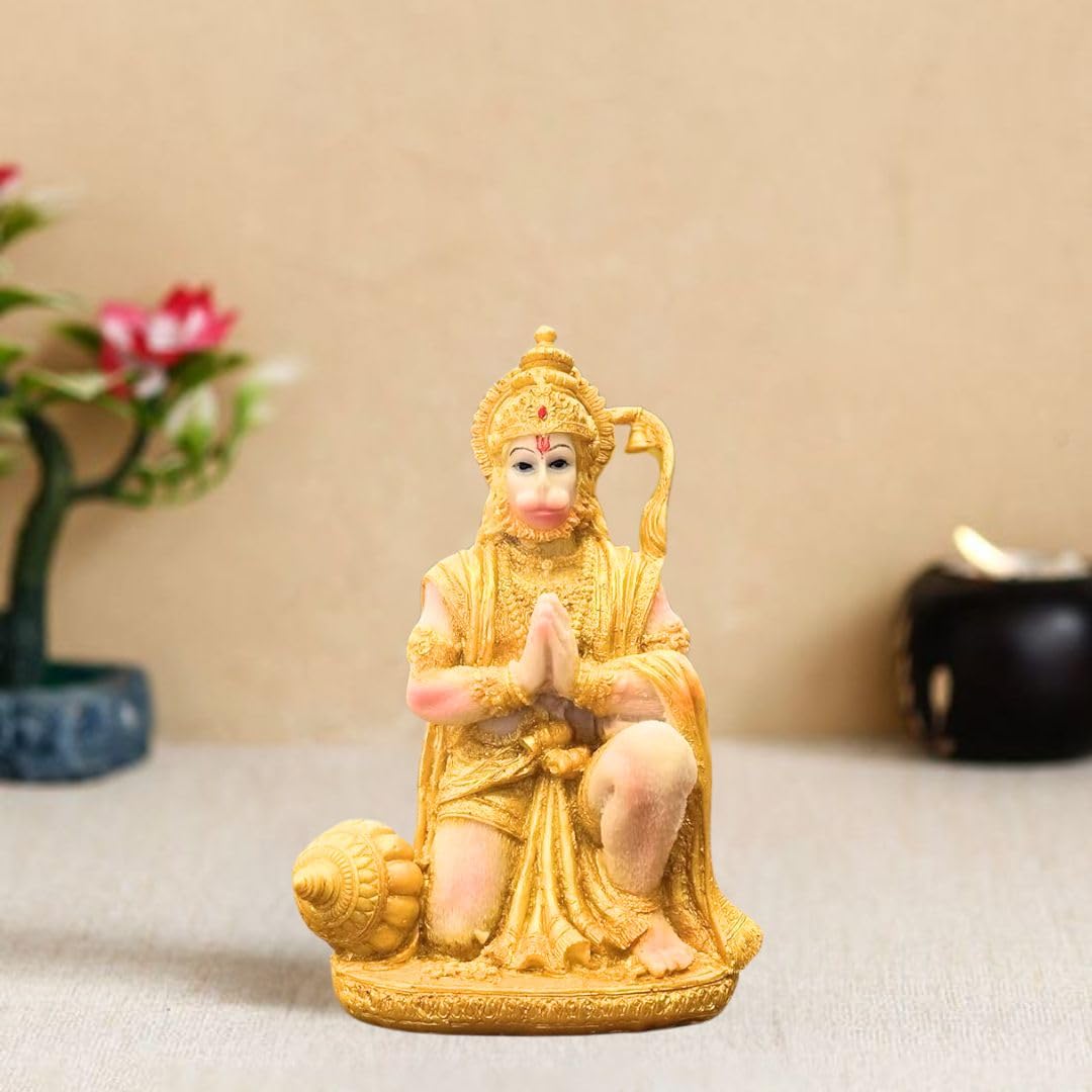 SATYAM KRAFT 1 PcHanuman Ji Murti with Gada | Lightweight Bajrang Bali Idol for Home Decoration, Pooja, Car Dashboard,Gift,Wedding,Showpiece, God Figurine Statue(Poly-Resin)
