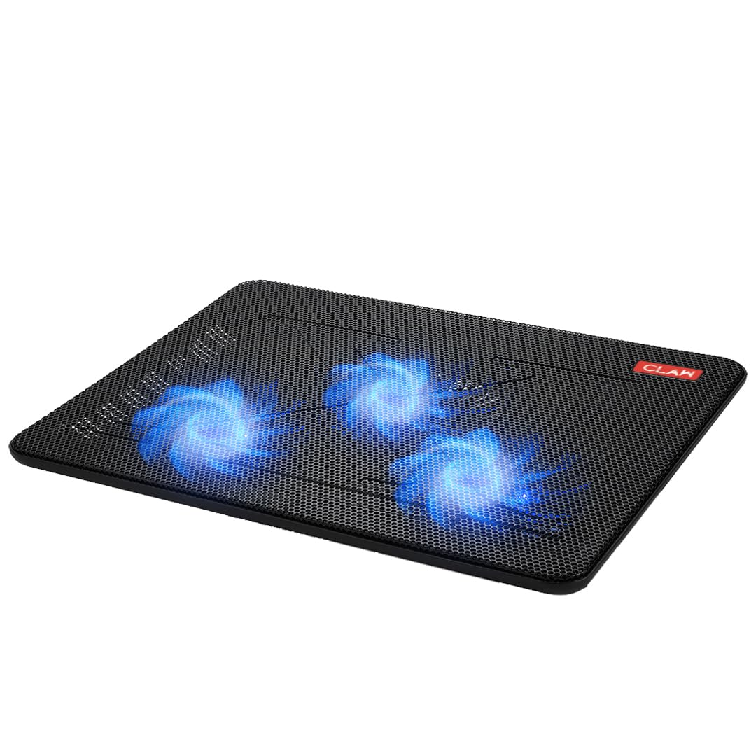 CLAW Breeze C3 Laptop Cooling Pad with 3 Motor Fans, 2 Adjustable Height, with Built-in Dual USB Hub | Black and Blue