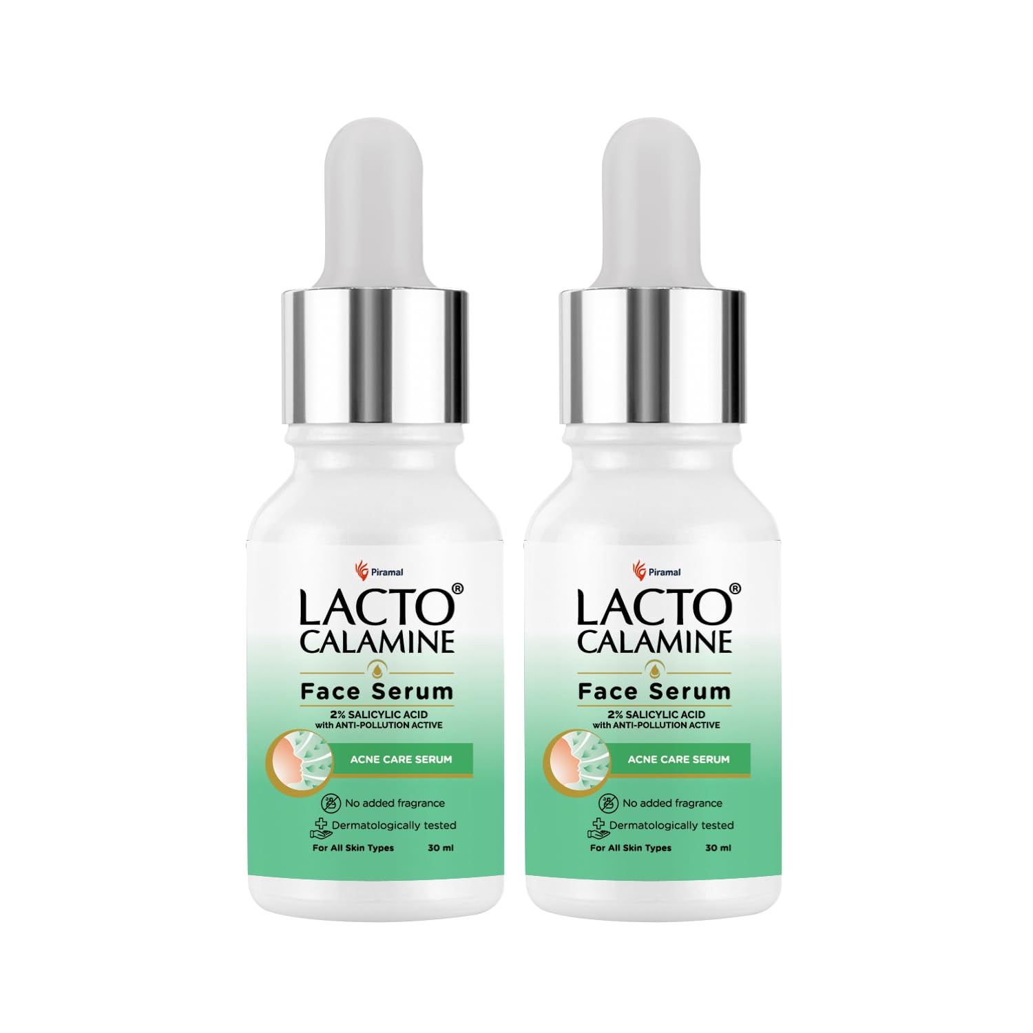Lacto Calamine 2% Salicylic Acid Face Serum | 30ml x 2 | Face Serum For Acne, Blackheads, Oil control, Open Pores & Clear Skin | Dermatologically Tested & Fragrance Free