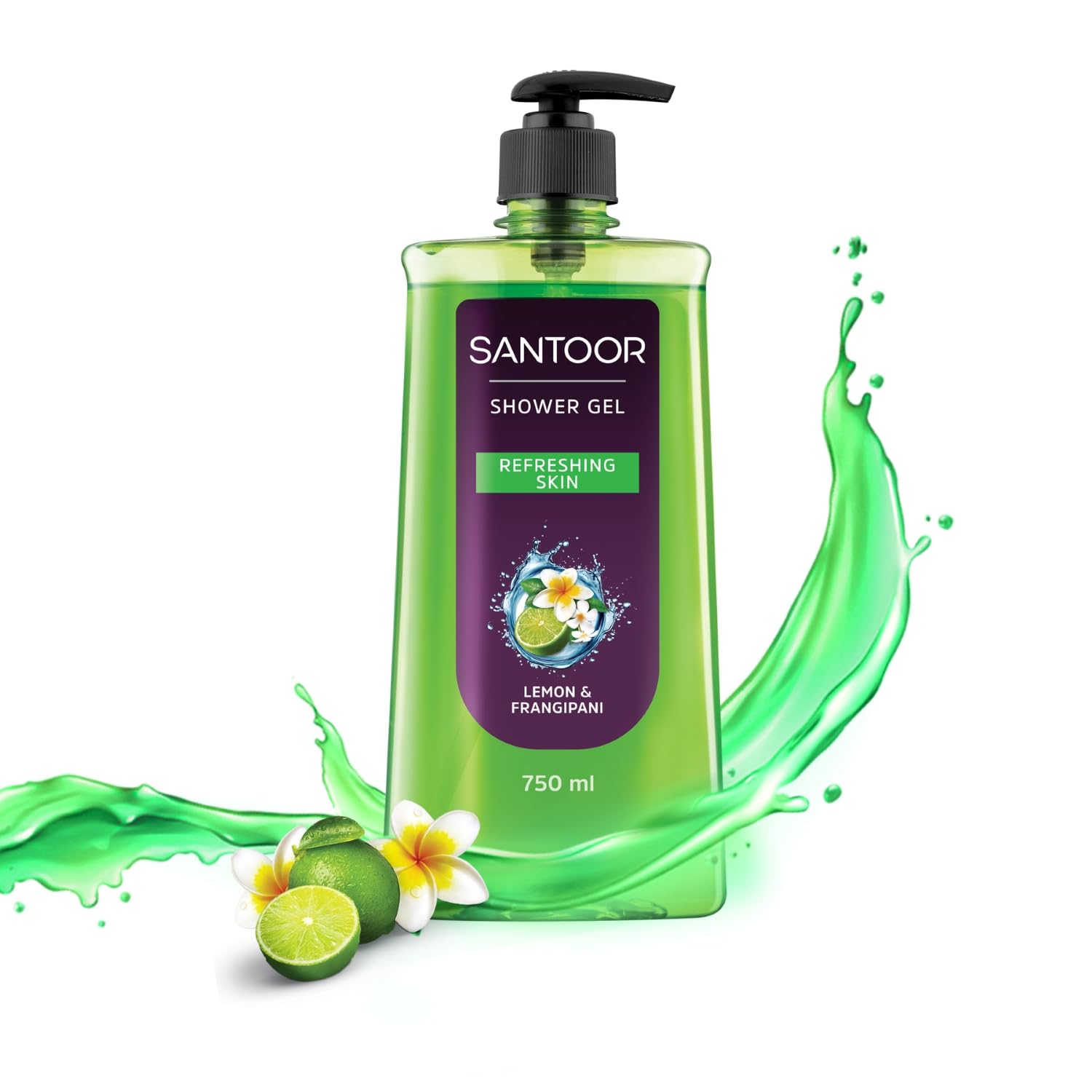 Santoor Refreshing Shower Gel 750ml With Natural Lemon & Frangipani Extracts | For Men & Women | For Soft and Fresh Skin | Suitable For All Skin Types | No Parabens| No Silicones