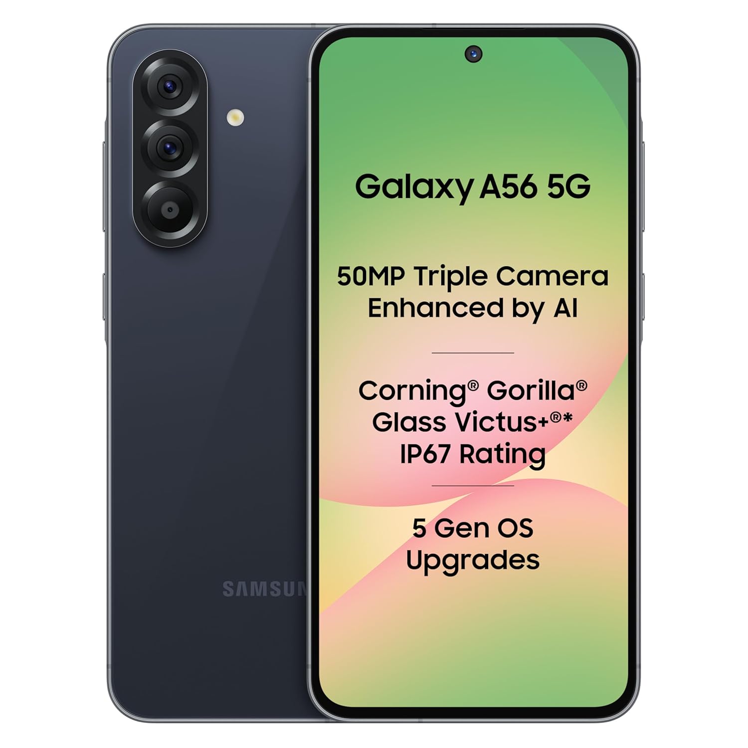 Samsung Galaxy A56 5G (Awesome Midnight Blue, 8GB, 128GB) | Metal Frame | Gemini Live | Awesome Intelligence (AI): Circle to Search, Instant Slo-Mo, Auto-Trim, Object Eraser | Flagship Grade Camera