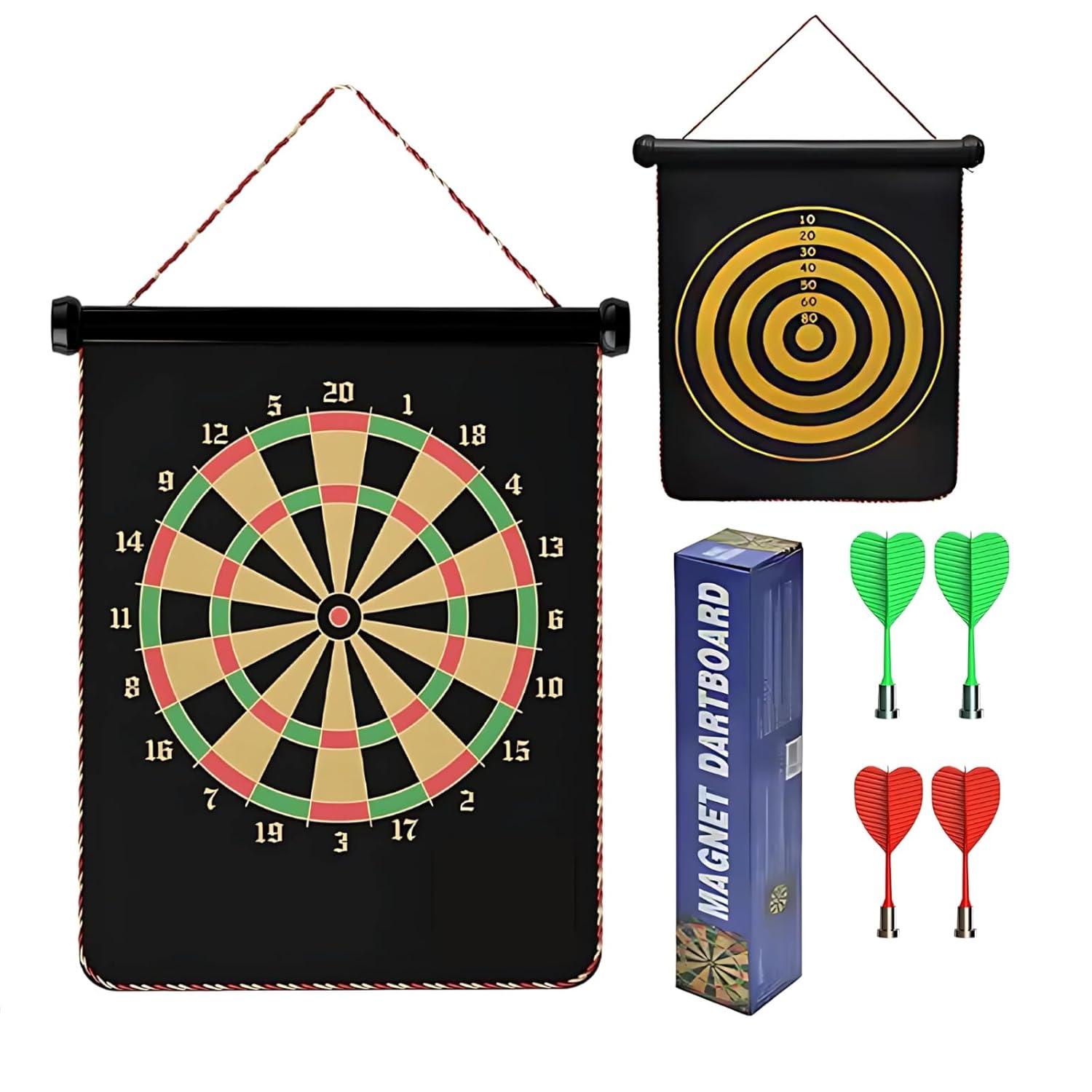 Vibgyor Vibes Double-Sided Portable, Foldable Magnetic Dart Board with Non-Pointed Darts – Multicolor Dart Board with 4 Darts (14 Inches)