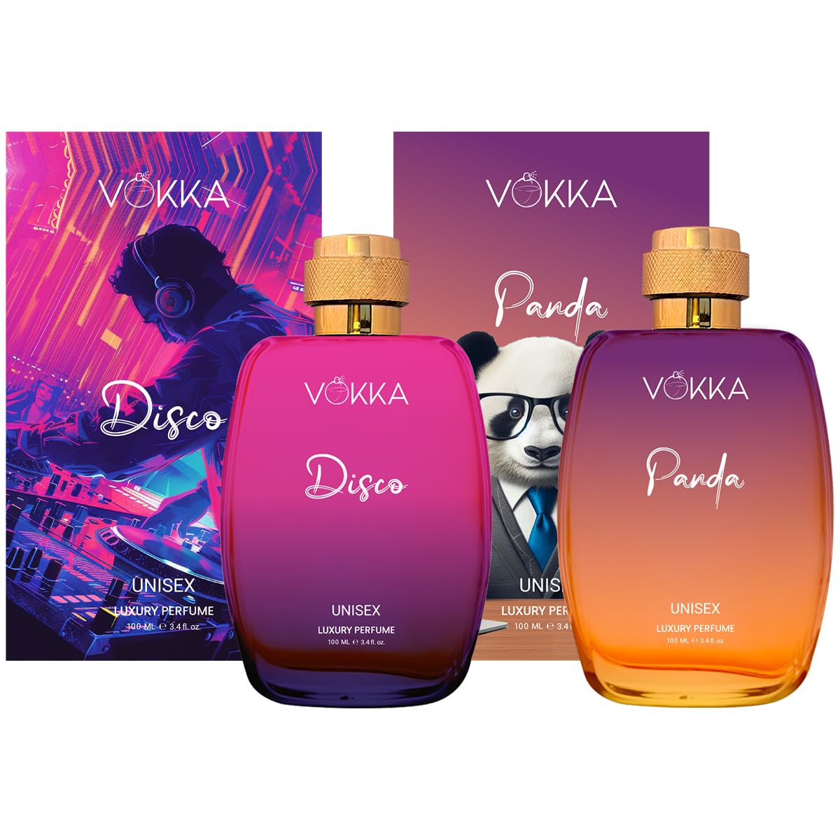 Vokka Disco & Panda 200 ml | Pack of 2 x 100ml Unique Unisex Luxury Long Lasting Ambery Leather Perfume Gift Set For Men And Women | Leather Scent Eau De Parfum | Notes: Amber Leathery